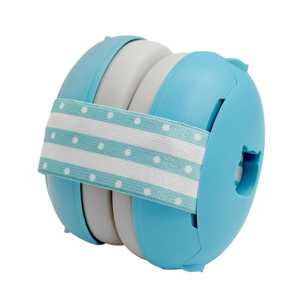 Blue and white striped headband with polka dot band on a white background