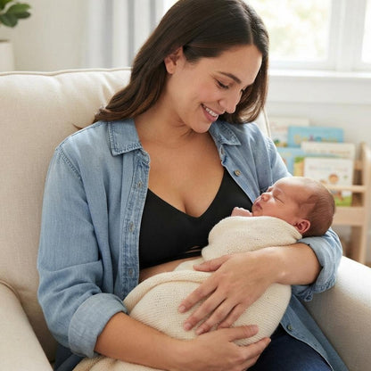 Black wire-free maternity bra, front view
