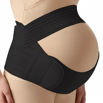 Black waist support belt worn by a person with a white background