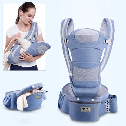 Baby carrier with built-in storage and adjustable waist fit for everyday outings