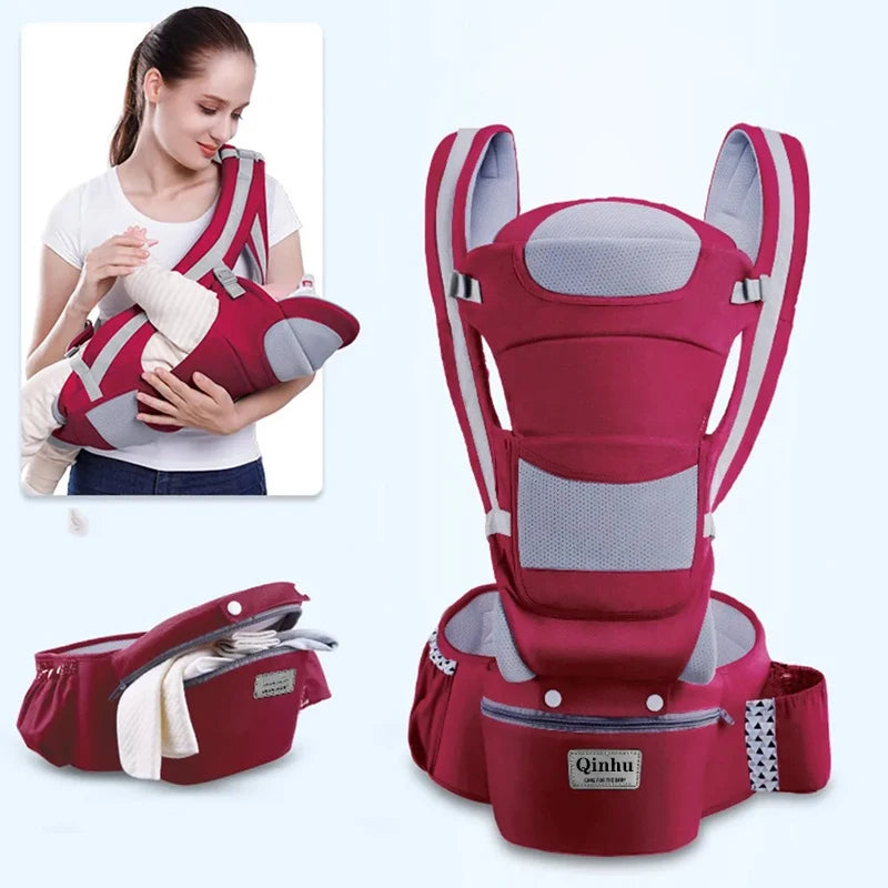 Ergonomic baby carrier showing supportive hip seat design for daily use