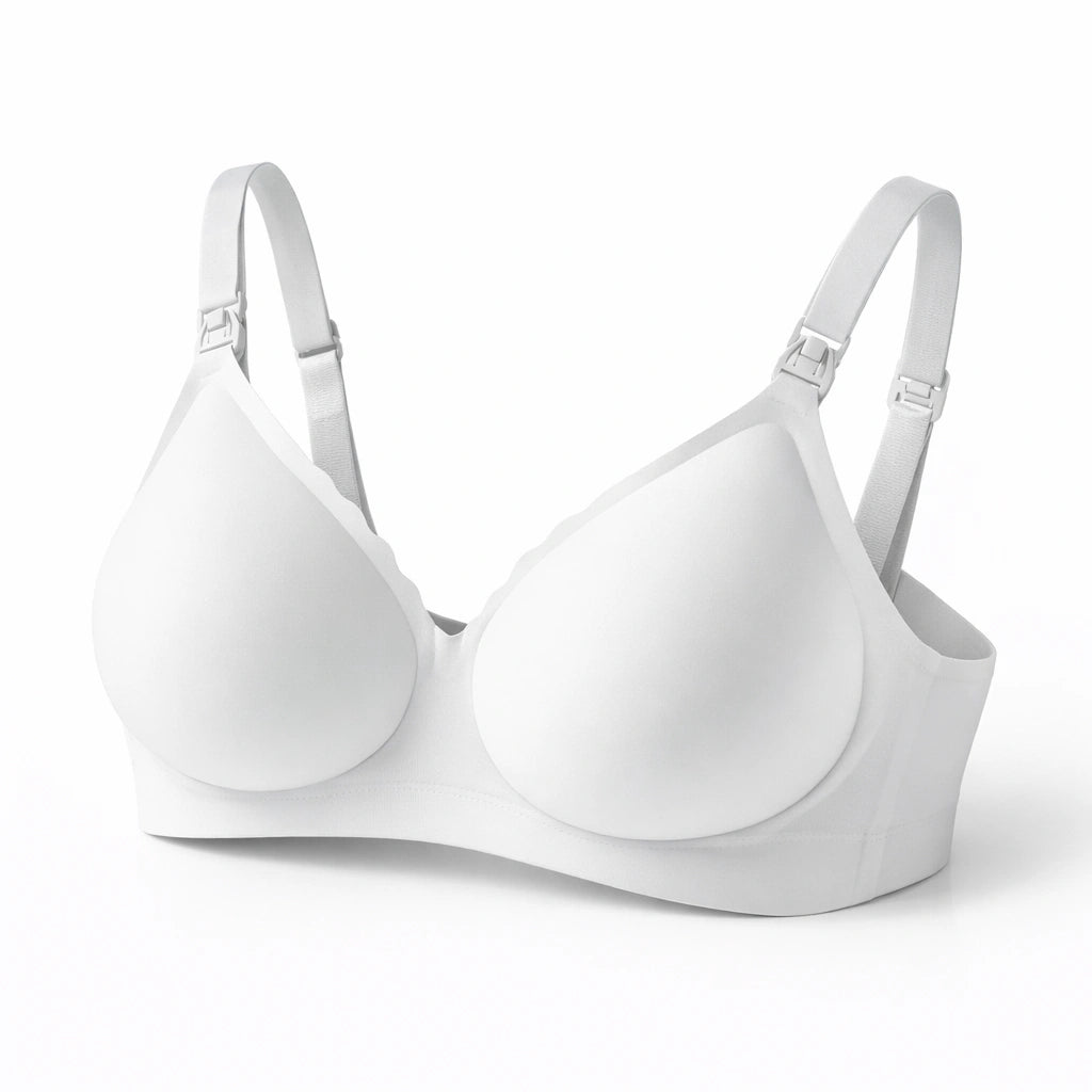 seamless maternity White bra on a white background